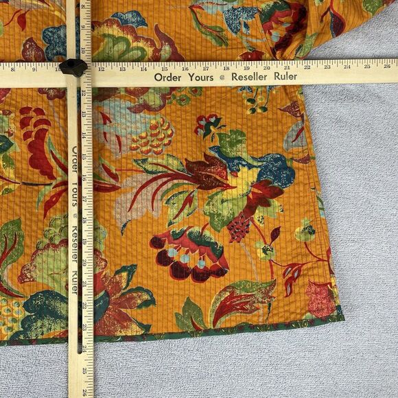 Handprint Long Sleeve Open Front Jacket Women’s M/L Orange Green Floral Cotton - Picture 8 of 16